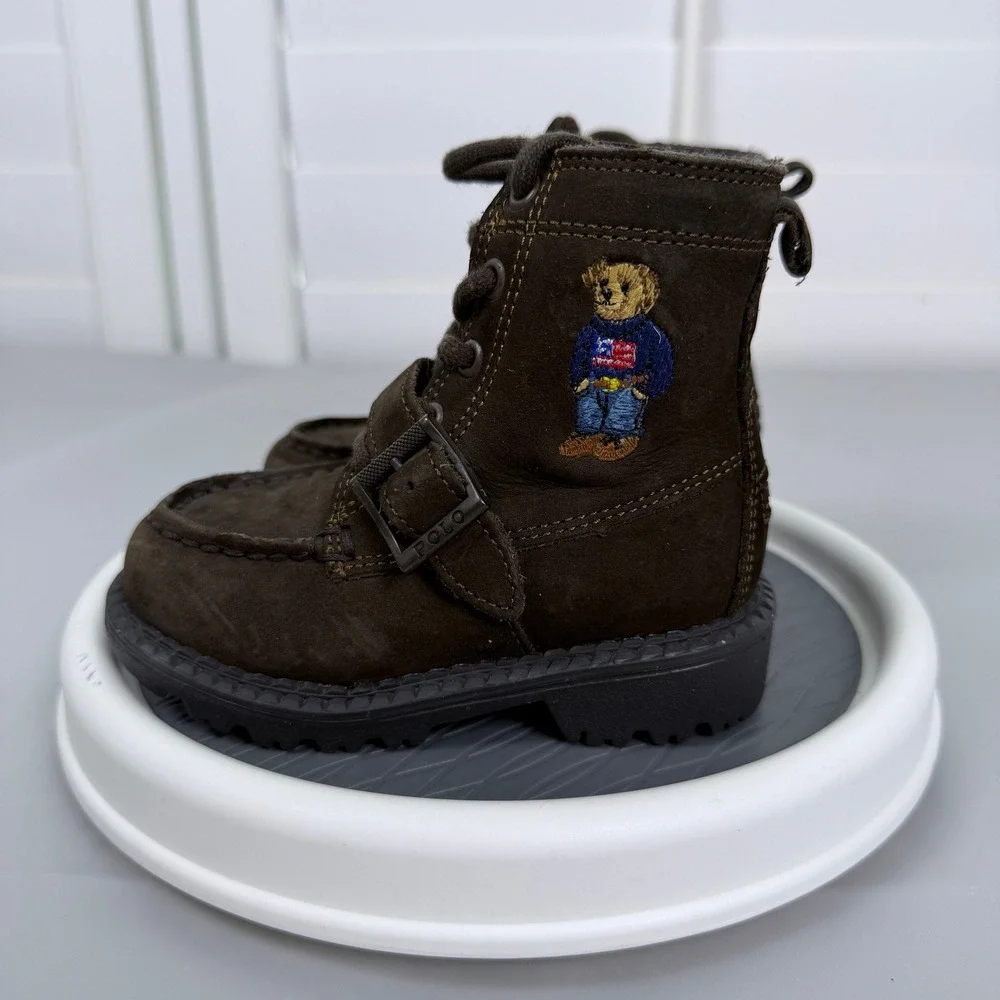 Polo Ralph Lauren Ranger Hi II Brown Suede Polo Bear Boots Boys Size 6 RF100685
